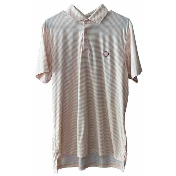 Draddy Sport Men's Medium Short Sleeve Golf Polo Muted Orange White Striped🏌️ - Picture 1 of 8